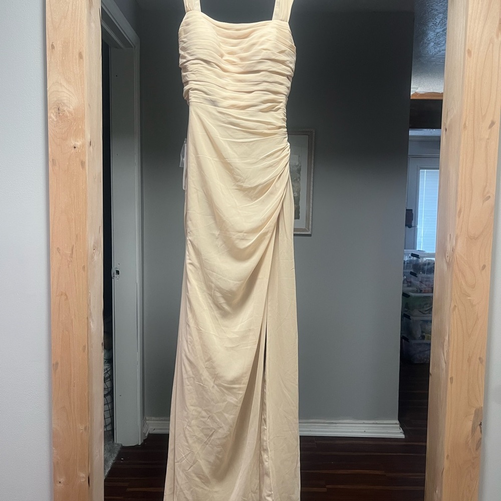 Azazie Cream Backless Dress